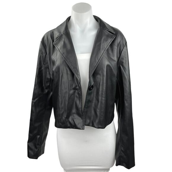 Ashley 26 International Black Leather One Button Long Sleeve Moto Jacket Coat L - Picture 1 of 4